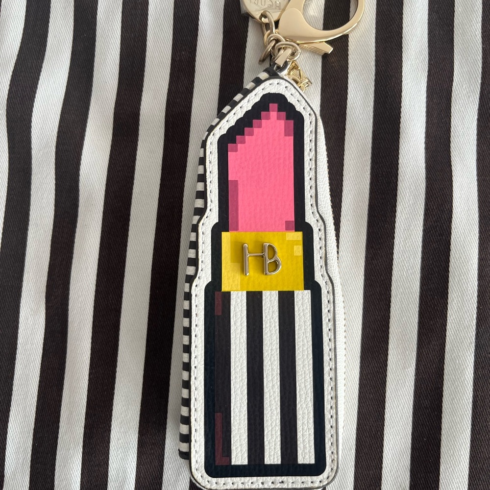 NEW Henri Bendel Pink and Black Lipstick Keychain bag charm